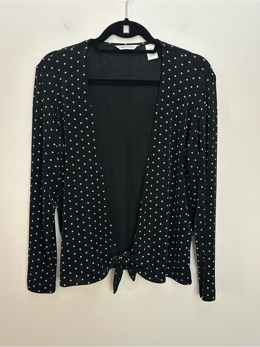 Laura Ashley Cardigan Black White Polka Dot Small EUC